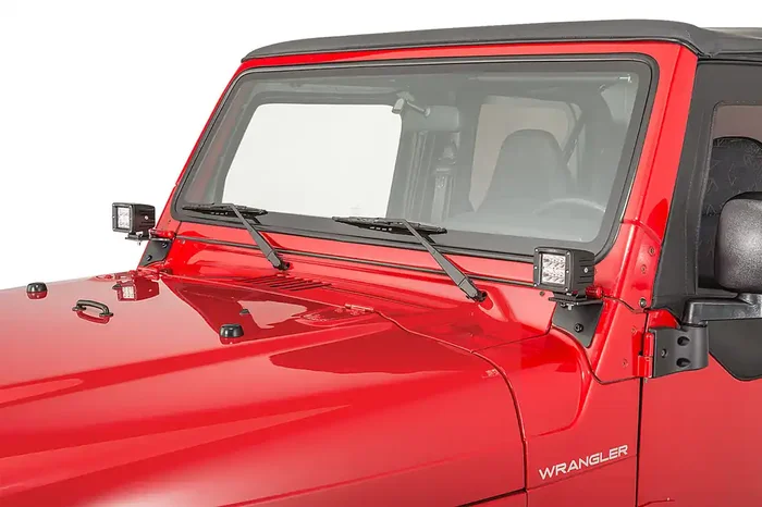 Quadratec 3″ Cube LED with Wiring Harness & Windshield Mounting Brackets for 97-06 Jeep Wrangler TJ & Unlimited Flood Pattern for 97-06 Jeep Wrangler TJ & Unlimited