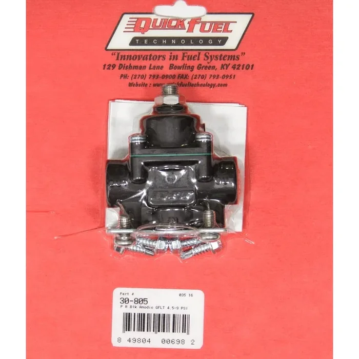 Quick Fuel Technology 4.5-9 psi Fuel Pressure Regulator Inline 3/8 ” Inlet/Outlets Aluminum – Black Anodize
