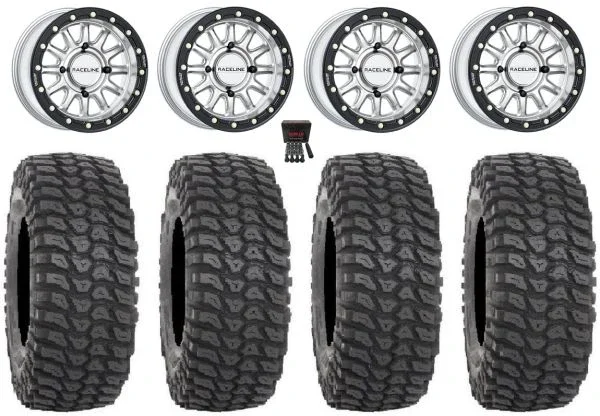 Raceline Alpha Hyper 15″ Wheels Silver 35″ XCR350 Tires Kawasaki Mule Pro FXT KRX / Yamaha Wolverine RMAX / YXZ 2019+