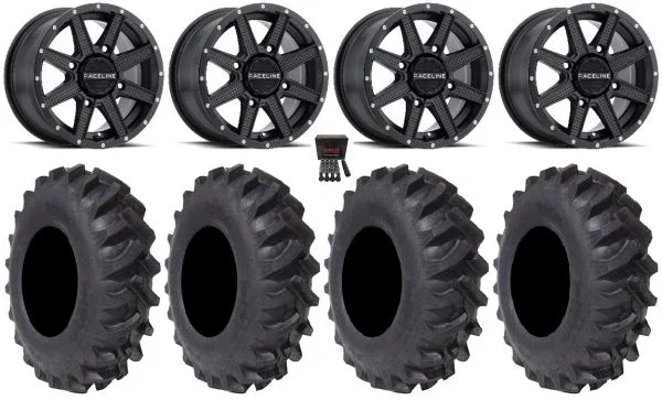 Raceline Hostage 14″ Wheels Black 30″ Interforce R1 Tires Polaris Sportsman / RZR / Ranger