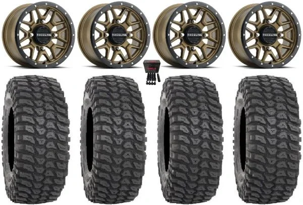 Raceline Krank 14″ Bronze Wheels 30″ XCR350 Tires Kawasaki Mule Pro FXT KRX / Yamaha Wolverine RMAX / YXZ 2019+