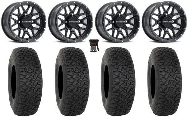 Raceline Krank 14″ Wheels Black 30″ DX440 Tires Polaris Sportsman / RZR / Ranger