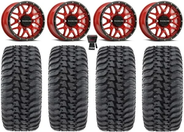 Raceline Krank 14″ Wheels Red +38mm 28″ Regulator Tires Polaris RZR XP 1000 / PRO XP / Ranger XP 900/1000