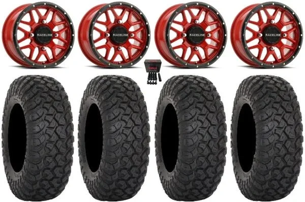 Raceline Krank 15″ Wheels Red 35″ RT320 Tires Polaris RZR XP 1000 / PRO XP / Ranger XP 900/1000