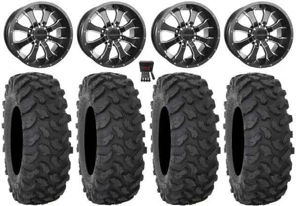 Raceline Mamba 14″ Wheels Black 27″ XTR370 Tires Yamaha Viking Wolverine YXZ1000R CFMoto ZForce 950 UForce 1000