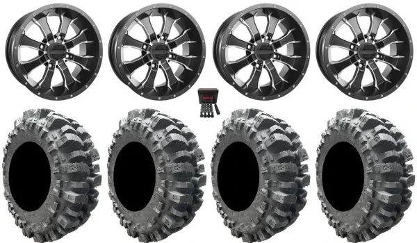 Raceline Mamba 14″ Wheels Black 28″ Bogger Tires Can-Am Maverick X3 / Honda Pioneer 1000 / Talon