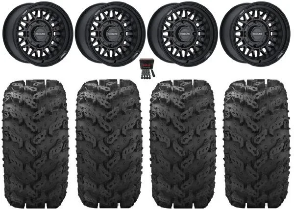Raceline Omega 14″ Wheels Black 28″ Reptile Tires Can-Am Maverick X3 / Honda Pioneer 1000 / Talon