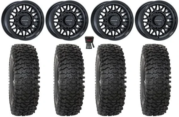 Raceline Omega 15″ Wheels Gloss Black 32″ RC500S Sticky Tires Can-Am Maverick X3 / Honda Pioneer 1000 / Talon