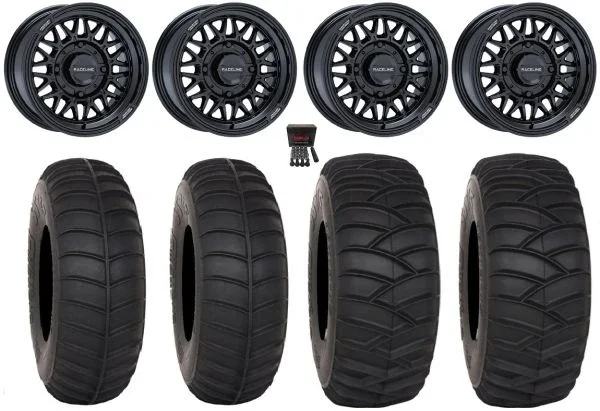 Raceline Omega 15″ Wheels Gloss Black 33″ SS365 Tires Kawasaki Mule Pro FXT KRX / Yamaha Wolverine RMAX / YXZ 2019+