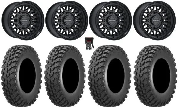 Raceline Omega 15″ Wheels Satin Black 30″ Cross Trail Tires Polaris Sportsman / RZR / Ranger