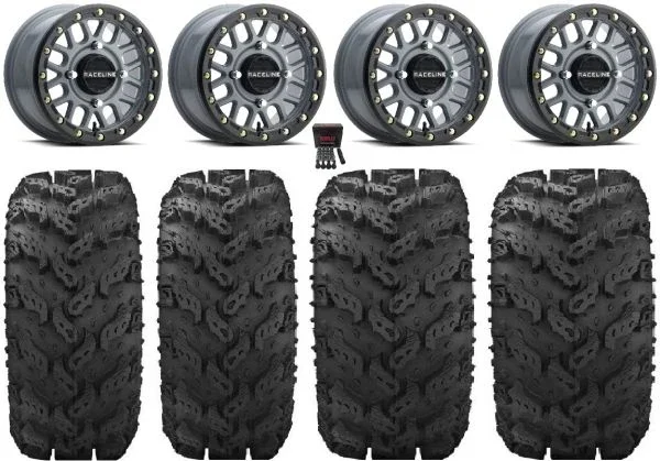 Raceline Podium Bdlk 14″ Gy Wheels 27″ Reptile Tires Kawasaki Mule Pro FXT KRX / Yamaha Wolverine RMAX / YXZ 2019+