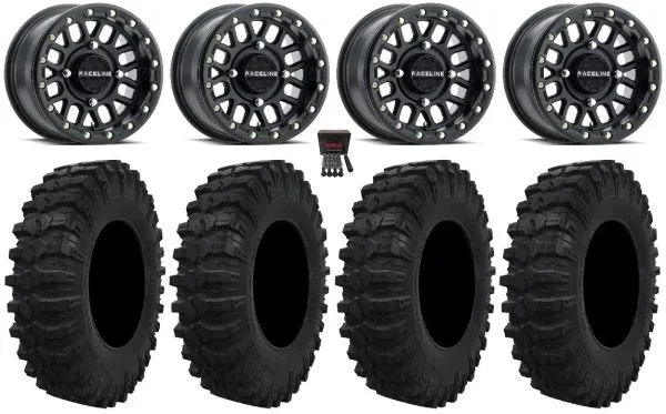 Raceline Podium Bdlk 15″ Bk Wheels 32″ Dual Threat Tires Kawasaki Mule Pro FXT KRX / Yamaha Wolverine RMAX / YXZ 2019+