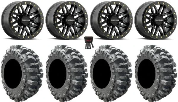 Raceline Ryno Bdlk 15″ Bk Wheels 31″ Bogger Tires Can-Am Commander Maverick Renegade Outlander Defender