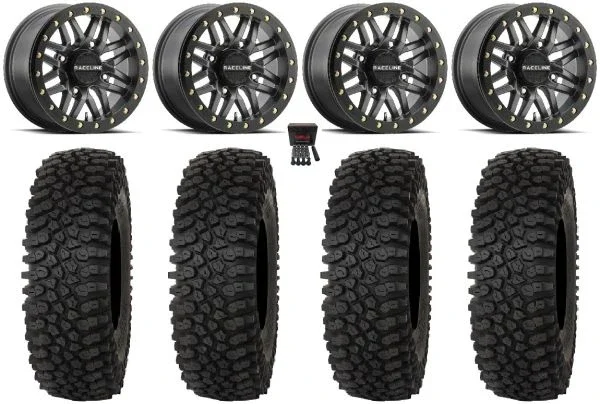 Raceline Ryno Beadlock 14″ Wheels Gm 27″ Roctane ST Tires Can-Am Commander Maverick Renegade Outlander Defender