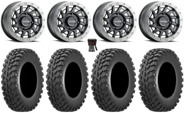 Raceline Squad Bdlk 15″ Wheels Bk +38mm 30″ Cross Trail Tires Can-Am Commander Maverick Renegade Outlander Defender