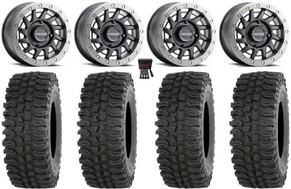 Raceline Squad Bdlk 15″ Wheels Bk +38mm 35″ BDC Tires Kawasaki Mule Pro FXT KRX / Yamaha Wolverine RMAX / YXZ 2019+
