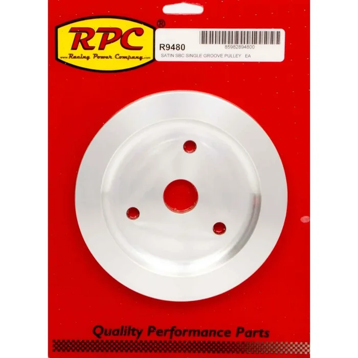 Racing Power Polished Aluminum Crankshaft Pulley – Single Groove V-Belt – SB Chevy Short Water Pump – 6.60 ” Diameter