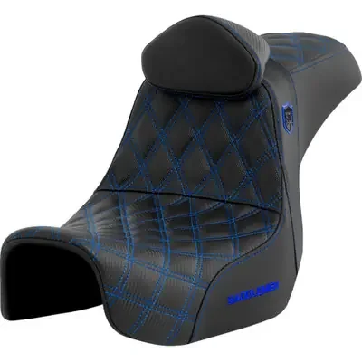 Saddlemen 2006-2008 Harley-Davidson Wide Glide EFI FXDWGI Pro Series SDC Performance Seat – w/ Backrest – Blue Stitch – Dyna ‘06-‘17
