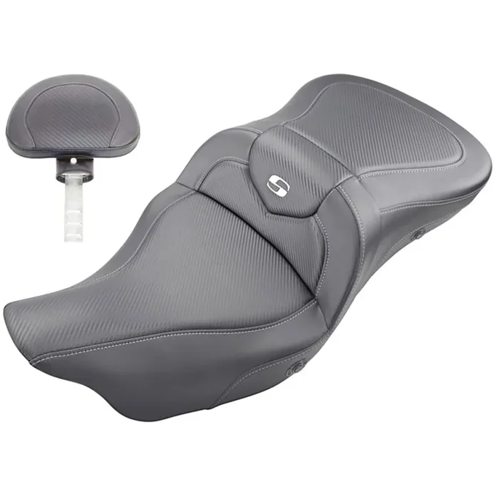 Saddlemen 2008-2024 FLHR, FLHT, FLHX & FLTR Heated Extended Reach Roadsofa CF Seat with Driver‘s Backrest Motorcycle Accessories