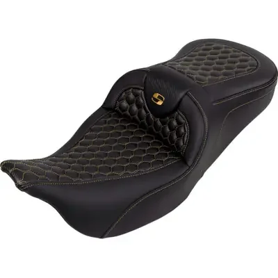 Saddlemen 2008 Harley-Davidson Screamin‘ Eagle Electra Glide Ultra Classic FLHTCUSE3 RoadSofa Seat – Honeycomb – Gold Stitch – without Backrest – FLH/FLT ‘08-‘23