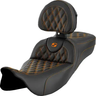Saddlemen 2008 Harley-Davidson Screamin‘ Eagle Road King FLHRSE4 Roadsofa Extended Reach Seat – Lattice Stitch – Orange Stitch – with Backrest – FL ‘08-‘24