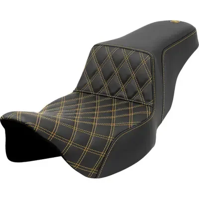 Saddlemen 2009-2013 Harley-Davidson Tri Glide Ultra Classic FLHTCUTG Step-Up Seat – Front Lattice Stitch – Gold Stitch – Extended Reach – FLH/FLT ‘08-‘23