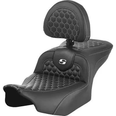 Saddlemen 2024 Harley-Davidson CVO Road Glide ST FLTRXSTSE Roadsofa Seat – with Backrest – Honeycomb – White Stitch – FLTR/FLHX ‘23-‘24