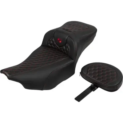 Saddlemen 2024 Harley-Davidson Street Glide EFI FLHX Roadsofa Extended Reach Seat – with Backrest – Honeycomb – Red Stitch – FLTR/FLHX ‘23-‘24
