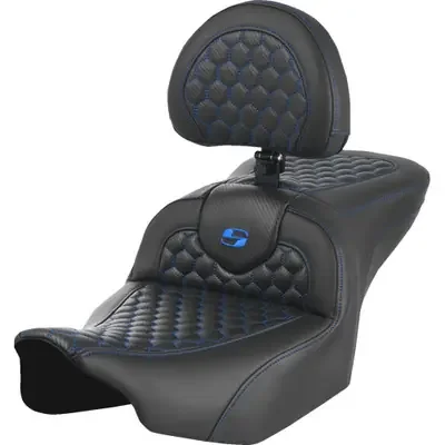 Saddlemen 2024 Harley-Davidson Street Glide EFI FLHX Roadsofa Seat – with Backrest – Honeycomb – Blue Stitch – FLTR/FLHX ‘23-‘24