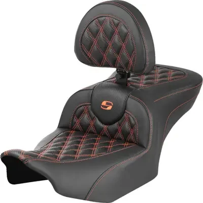 Saddlemen 2024 Harley-Davidson Street Glide EFI FLHX RoadSofa Seat – with Backrest – Carbon Fiber – Lattice Stitch – Orange Stitch – FLTR/FLHX ‘23-‘24