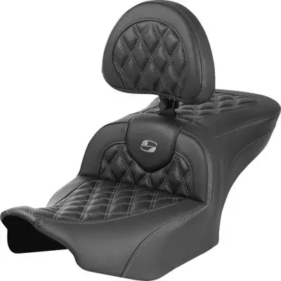 Saddlemen 2024 Harley-Davidson Street Glide EFI FLHX RoadSofa Seat – with Backrest – Carbon Fiber – Lattice Stitch – Gray Stitch – FLTR/FLHX ‘23-‘24