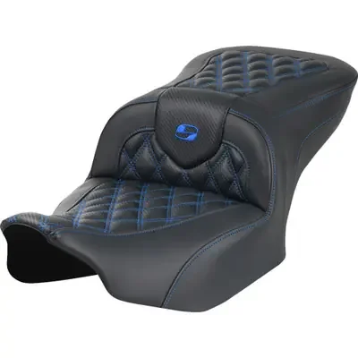 Saddlemen 2024 Harley-Davidson Street Glide EFI FLHX RoadSofa Seat – without Backrest – Carbon Fiber – Lattice Stitch – Blue Stitch – FLTR/FLHX ‘23-‘24