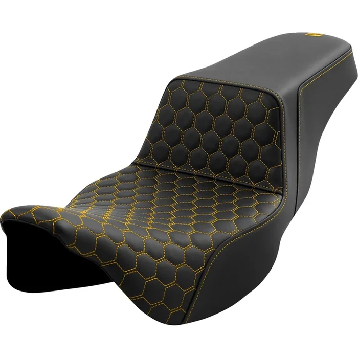 Saddlemen Step-Up Seat – Honeycomb – Extended Reach – Gold Stitching A808-07B-178GOL