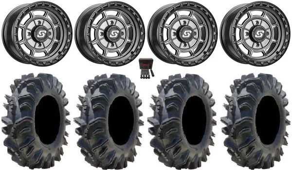 Sedona Rift 14″ Wheels Grey 26.5″ Terminator Tires Kawasaki Mule Pro FXT KRX / Yamaha Wolverine RMAX / YXZ 2019+