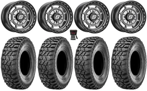 Sedona Rift 14″ Wheels Grey 27″ Ridge Saw 2.0 Tires Kawasaki Mule Pro FXT KRX / Yamaha Wolverine RMAX / YXZ 2019+