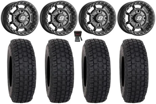 Sedona Rift 15×7 Wheels Black 37″ RX600 Tires Kawasaki Mule Pro FXT KRX / Yamaha Wolverine RMAX / YXZ 2019+