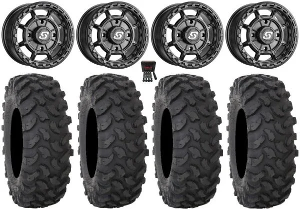 Sedona Rift 15×7 Wheels Black 37″ XTR370 Tires Kawasaki Mule Pro FXT KRX / Yamaha Wolverine RMAX / YXZ 2019+