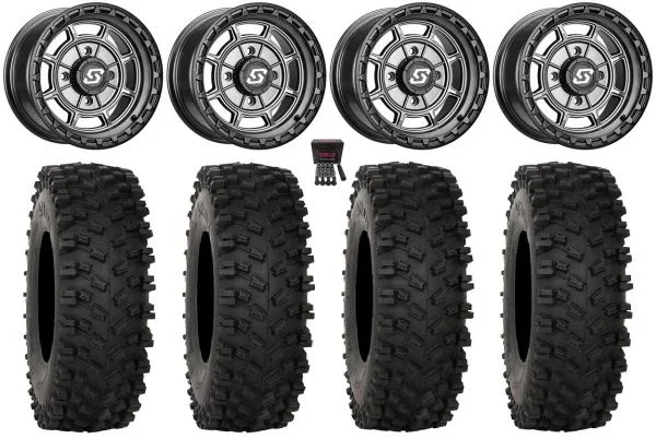 Sedona Rift 15×7 Wheels Grey 33″ ATX470 Tires Can-Am Commander Maverick Renegade Outlander Defender