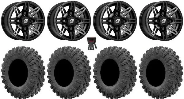 Sedona Rukus 14″ Black Wheels 27″ MotoRavage Tires Can-Am Commander Maverick Renegade Outlander Defender