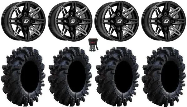 Sedona Rukus 14″ Black Wheels 32″ Intimidator Tires Can-Am Maverick X3 / Honda Pioneer 1000 / Talon