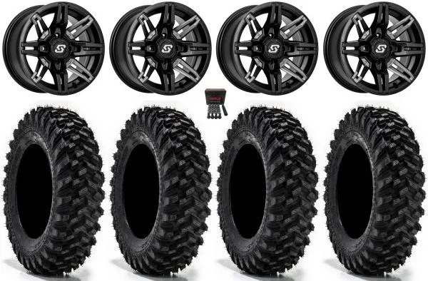 Sedona Rukus 14″ Wheels Black 30″ Warrior XT Tires Can-Am Maverick X3 / Honda Pioneer 1000 / Talon