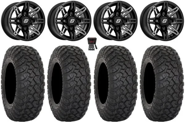 Sedona Rukus 14″ Wheels Black +30mm 30″ RT320 Tires Kawasaki Mule Pro FXT KRX / Yamaha Wolverine RMAX / YXZ 2019+