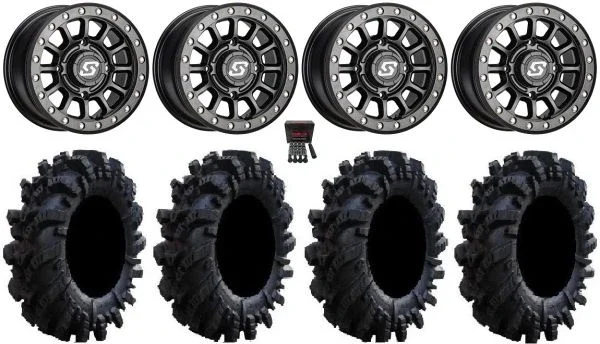 Sedona Sano Bdlk 14″ Wheels Bk +30mm 26.5″ Intimidator Tires Can-Am Commander Maverick Renegade Outlander Defender
