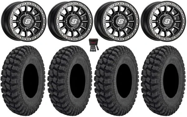 Sedona Sano Bdlk 14″ Wheels Bk +30mm 28″ Warrior AT Tires Polaris RZR XP 1000 / PRO XP / Ranger XP 900/1000