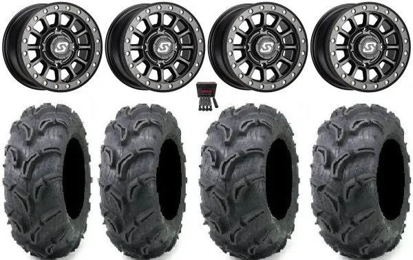 Sedona Sano Bdlk 14″ Wheels Bk +30mm 28″ Zilla Tires Can-Am Commander Maverick Renegade Outlander Defender