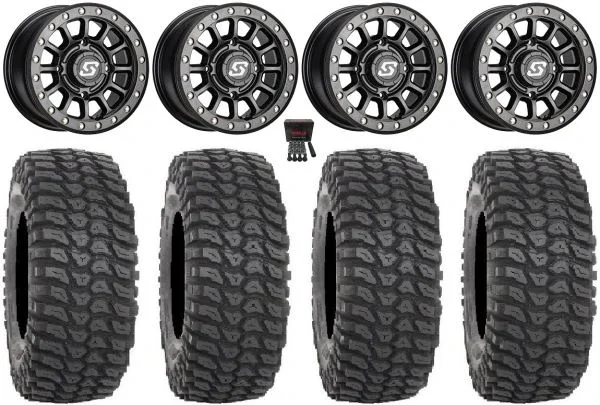 Sedona Sano Bdlk 14″ Wheels Bk +30mm 30″ XCR350 Tires Kawasaki Mule Pro FXT KRX / Yamaha Wolverine RMAX / YXZ 2019+