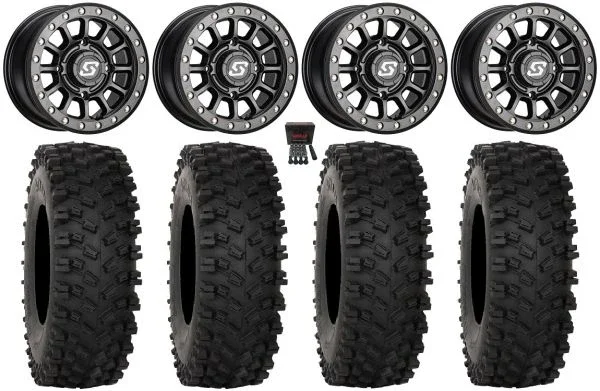 Sedona Sano Bdlk 15×6 Wheels Bk 35″ ATX470 Tires Kawasaki Mule Pro FXT KRX / Yamaha Wolverine RMAX / YXZ 2019+
