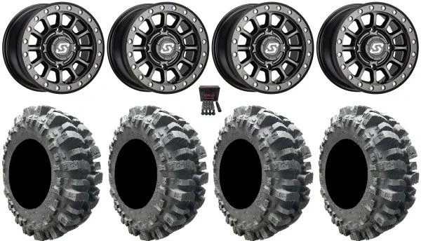 Sedona Sano Bdlk 15×7 Wheels Bk 31″ Bogger Tires Can-Am Commander Maverick Renegade Outlander Defender