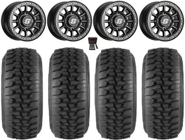 Sedona Sano Bdlk 15×7 Wheels Bk 33″ Desert Series Tires Can-Am Commander Maverick Renegade Outlander Defender