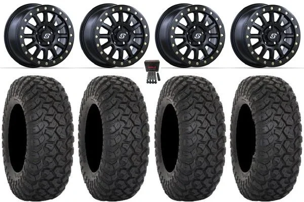 Sedona Sano Bdlk 15″ Wheels Bk 33″ RT320 Tires Polaris RZR Turbo R & Pro R Ranger 1500 Xpedition